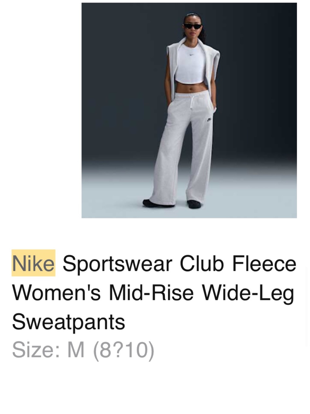 NWT Nike Heather Gray Wide-Leg Fleece Sweatpants